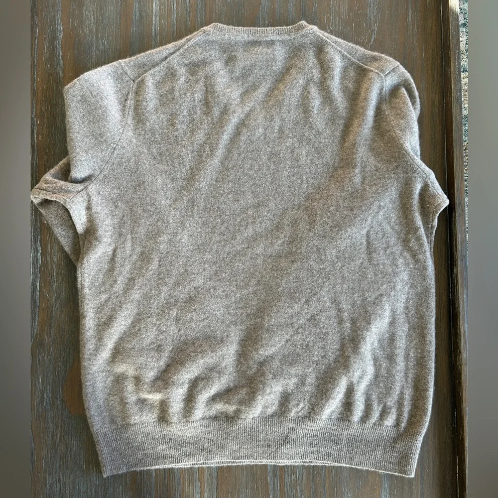 Black Brown 1826 100% Cashmere V-Neck Beige Marled Sweater Large
